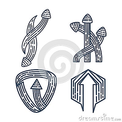 Shield Arrow hexagonal Direction collection Vector outline Set Vector Illustration