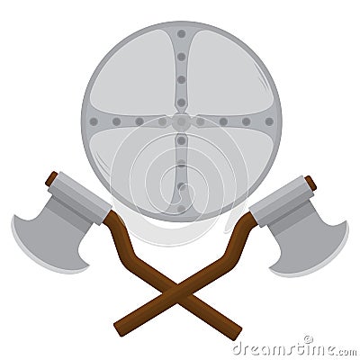 Shield and ax cartoon vector illustration for web and print medieval . Vector Illustration