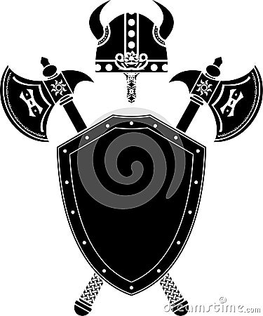 Shield, axes and viking helmet Cartoon Illustration