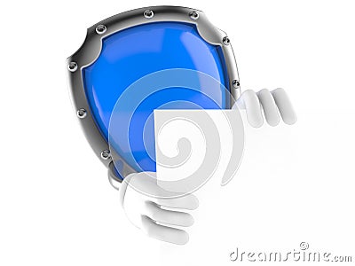 Shield character behind white board Stock Photo