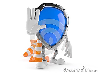 Shield character with traffic cone Stock Photo