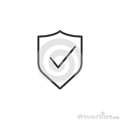 Shield With Check Mark line icon, guard outline logo illu Cartoon Illustration