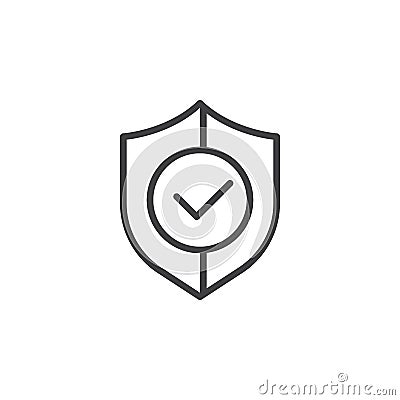 Shield with check mark line icon, outline vector sign Vector Illustration