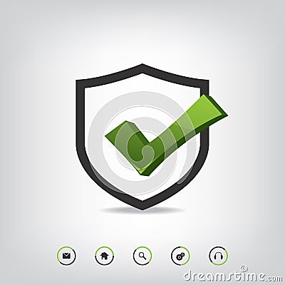 Shield check mark and web icons Vector Illustration