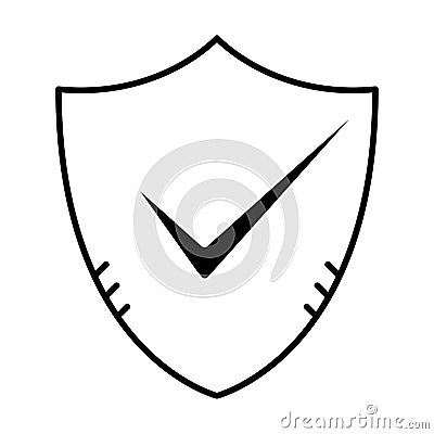 Shield with checkmark sign. Outline approved and correct icon in flat style. Check tick mark as ok symbol of business process Vector Illustration