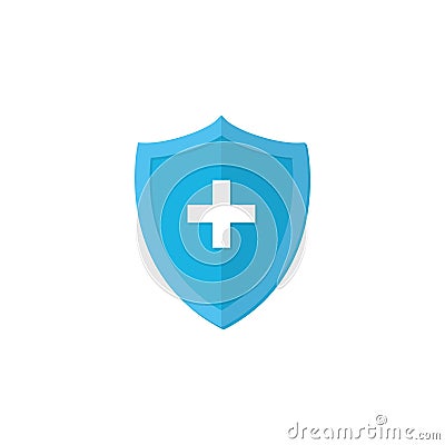 Shield with Cross, Plus Icon Vector in Flat Style Vector Illustration