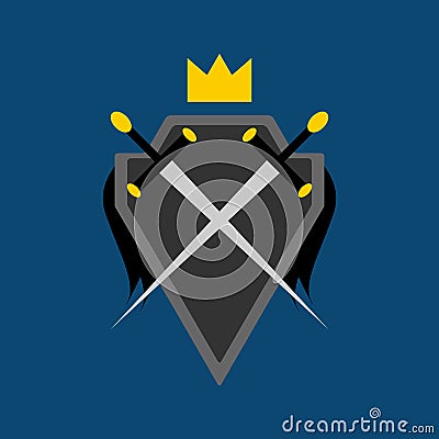 Shield, crossed swords and crown. Symbol, logo, emblem. Vector illustration. Vector Illustration