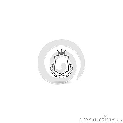 Shield with crown icon with shadow Vector Illustration