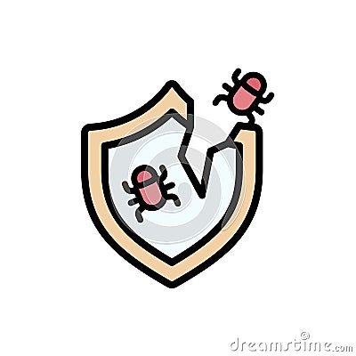Shield cyber attack bug icon. Simple color with outline vector elements of hacks icons for ui and ux, website or mobile Stock Photo