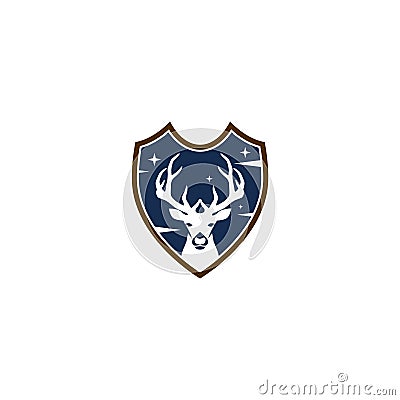 Shield deer logo for hunting isolated on white background Vector Illustration
