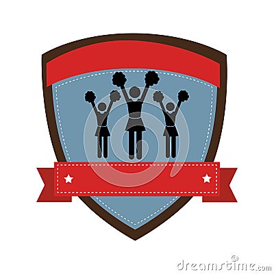 Shield emblem with silhouette Cheerleaders and ribbon Vector Illustration