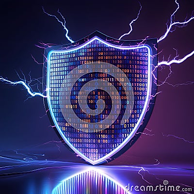 A shield emitting bolts of lightning, symbolizing power and protection in a dynamic and striking visual representation.AI generate Stock Photo
