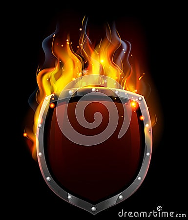 Shield in Flames Vector Illustration