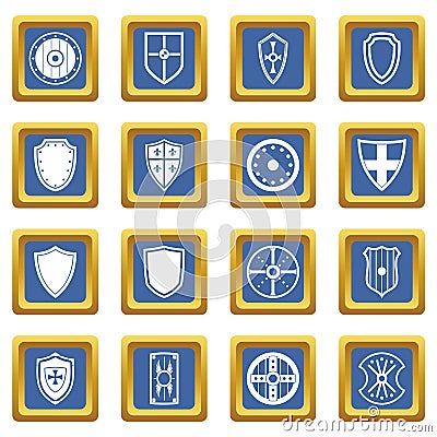 Shield frames icons set blue Vector Illustration