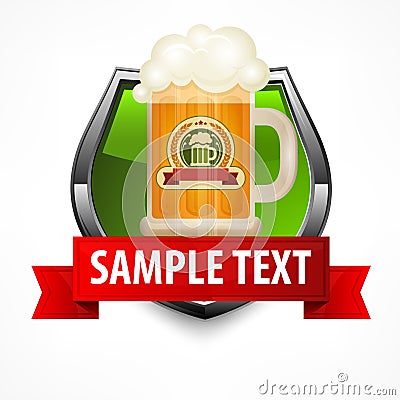 Shield with glass mug of beer Vector Illustration