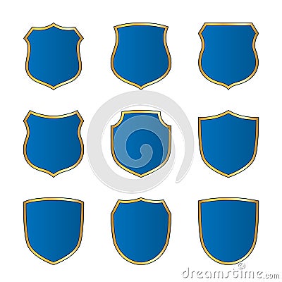 Shield gold blue icons set shape emblem Vector Illustration