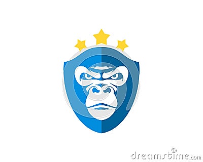 Shield with gorilla face and star Vector Illustration