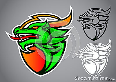 Shield green dragon emblem logo vector Vector Illustration