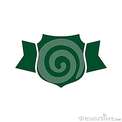 Shield green icon. Outline shape shield, simple wings isolated white background. Flat design sign. Symbol security Vector Illustration