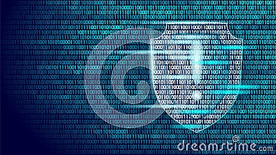 Shield guard safety system binary code flow. Big data security hacker attack computer antivirus business concept Vector Illustration