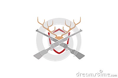 Shield Gun Hunting Deer horn Logo Vector Illustration