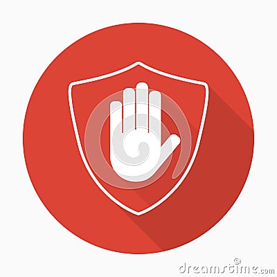 Shield with hand block icon in flat style with shadow Vector Illustration