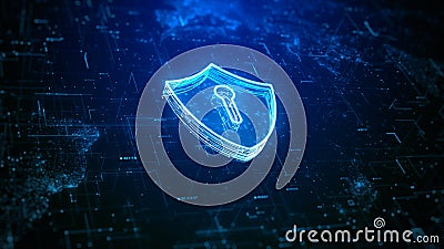 Shield Icon Cyber Security, Digital Data Network Protection, Future Technology Digital Data Network Connection, Backup and Storage Stock Photo