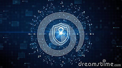 Shield Icon of Cyber Security. Digital Data Network Protection. High speed connection data analysis. Technology data binary code Stock Photo