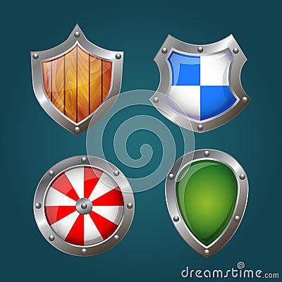 Shield icons of different shapes and colors Vector Illustration