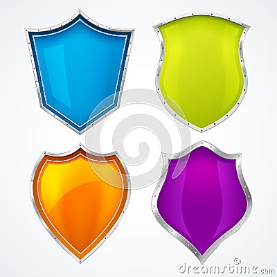 Shield icons, protect guard, defense badges glossy Vector Illustration