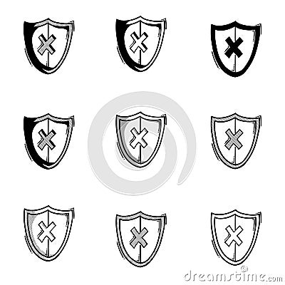 Shield insecure doodle vector icon. Drawing sketch illustration hand drawn line eps10 Vector Illustration