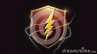 A shield with a lightning bolt symbolizing the swift response in cybersecurity measures created with Generative AI Stock Photo