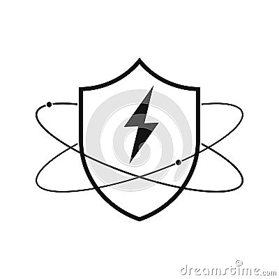 Shield with lightning. Linear shield icon. Protection symbol Cartoon Illustration
