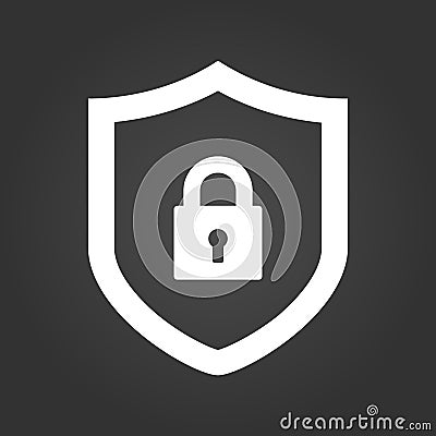 Shield and Lock icon. cyber security concept. Abstract security vector icon illustration isolated on black background. Cartoon Illustration