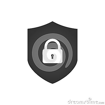 Shield and Lock icon. cyber security concept. Abstract security vector icon illustration isolated on white background. Cartoon Illustration