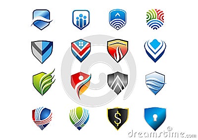 shield, logo, emblem, protection, safety, security, collection set of shield symbol icon vector design Vector Illustration