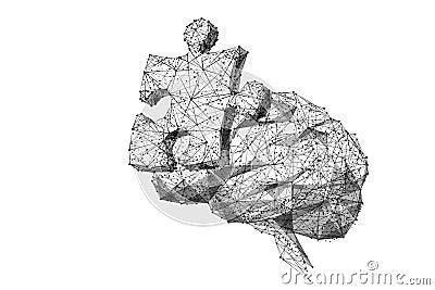 SHIELD and brain low poly black Vector Illustration