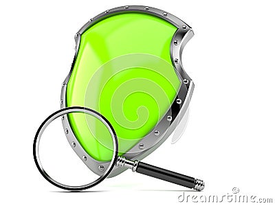 Shield with magnifying glass Stock Photo