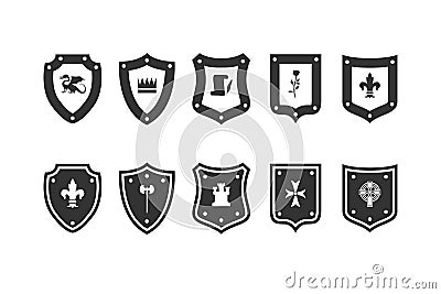 shield medieval set. Heraldic Shields icons set. royal knight Protect shield vector Vector Illustration