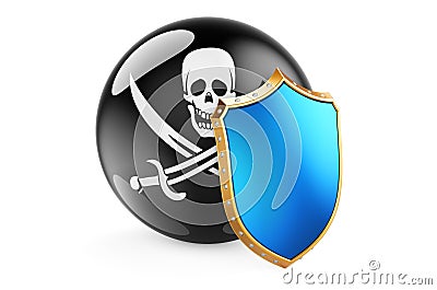 Shield with piracy flag, 3D rendering Stock Photo