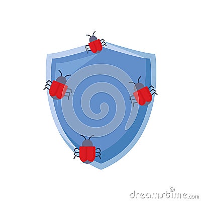 Shield protection bugs virus white background Vector Illustration