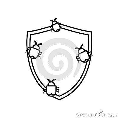 Shield protection bugs virus white background Vector Illustration