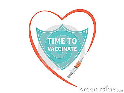 Shield, protection from coronavirus, vaccination concept design. banner design - syringe with vaccine for COVID-19, flu Vector Illustration