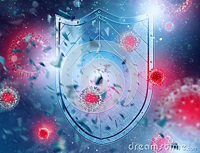 Shield protects from viruses attack. Concept of stop pandemic of covid 19 crown virus. Stock Photo