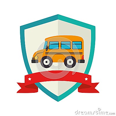 Shield school bus with ribbon Vector Illustration