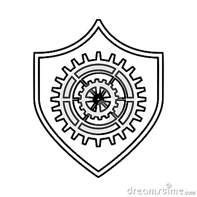 Shield security with gear isolated icon Vector Illustration