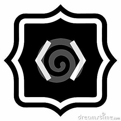 Shield shape, programming code brackets, black and white icon Vector Illustration