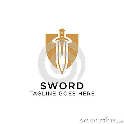 Shield Sword Guardian Logo Template Vector Illustration