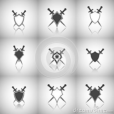 Shield and sword icons Vector Illustration