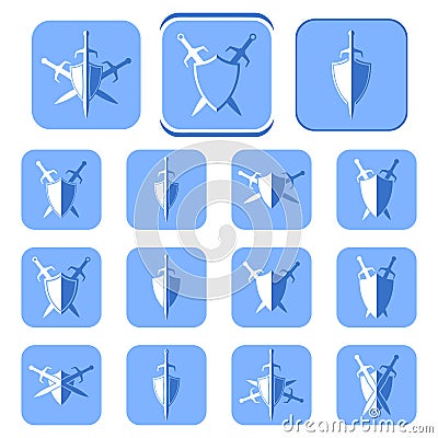 Shield and sword icons. Vector Illustration